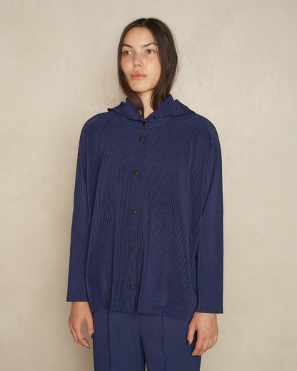Navy Mix Fine Knit Pleats Cardigan