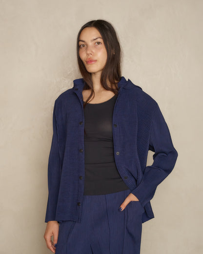 Navy Mix Fine Knit Pleats Cardigan