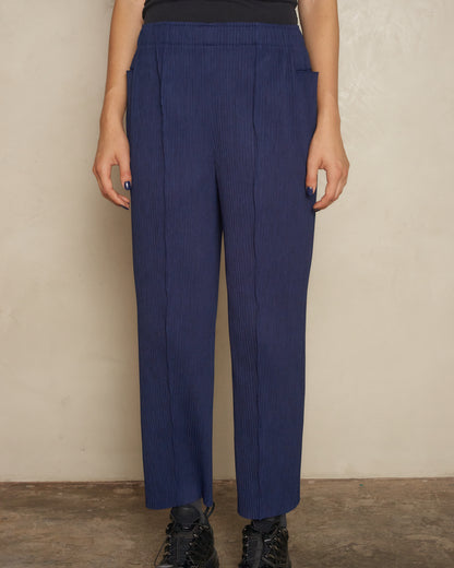 Navy Mix Fine Knit Pleats Trousers