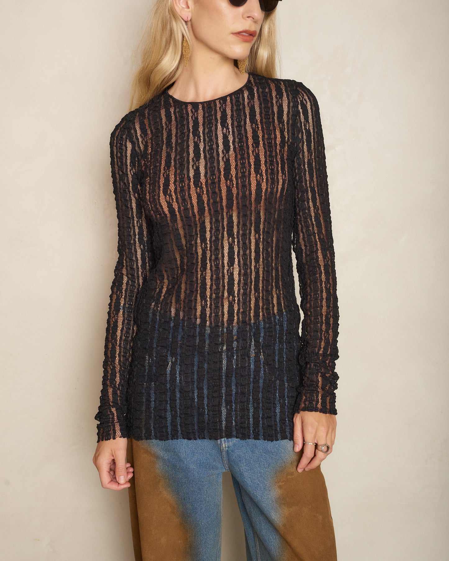 Black Lace Long Sleeve Top