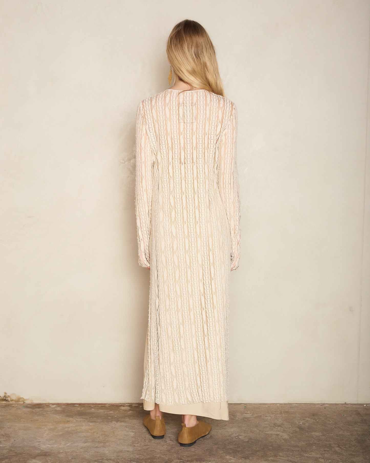 Off White Lace Long Sleeve Dress