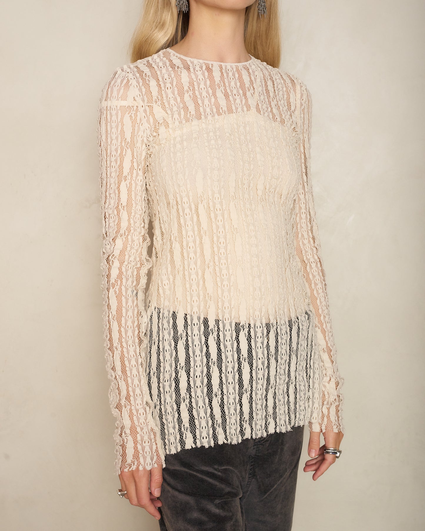Off White Lace Long Sleeve Top