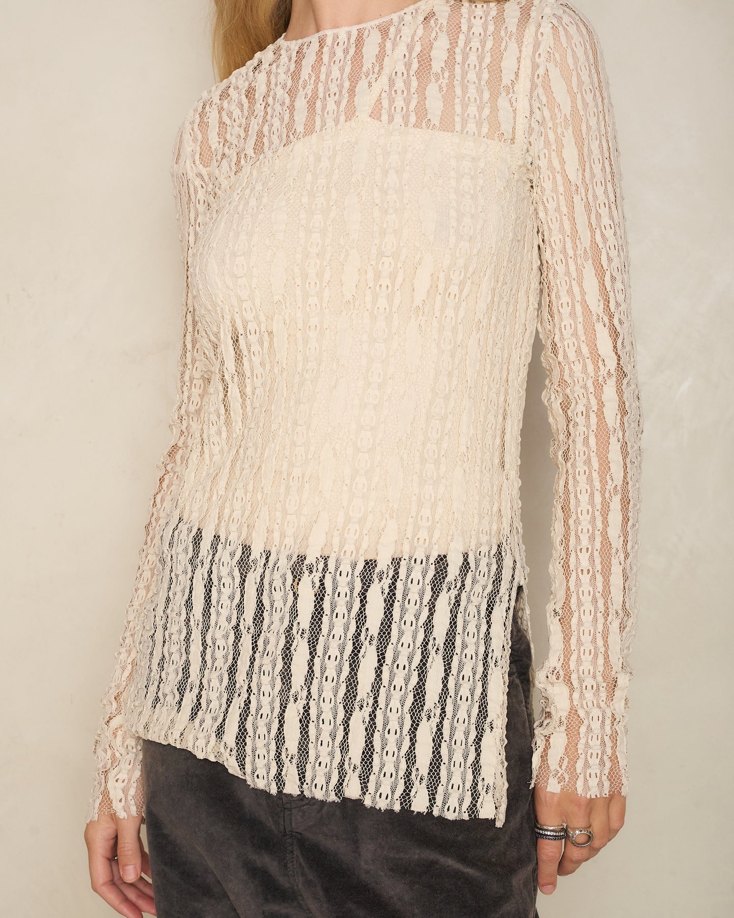 Off White Lace Long Sleeve Top