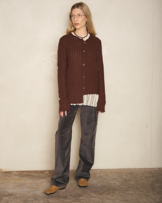 Dark Brown Asymmetric Cardigan