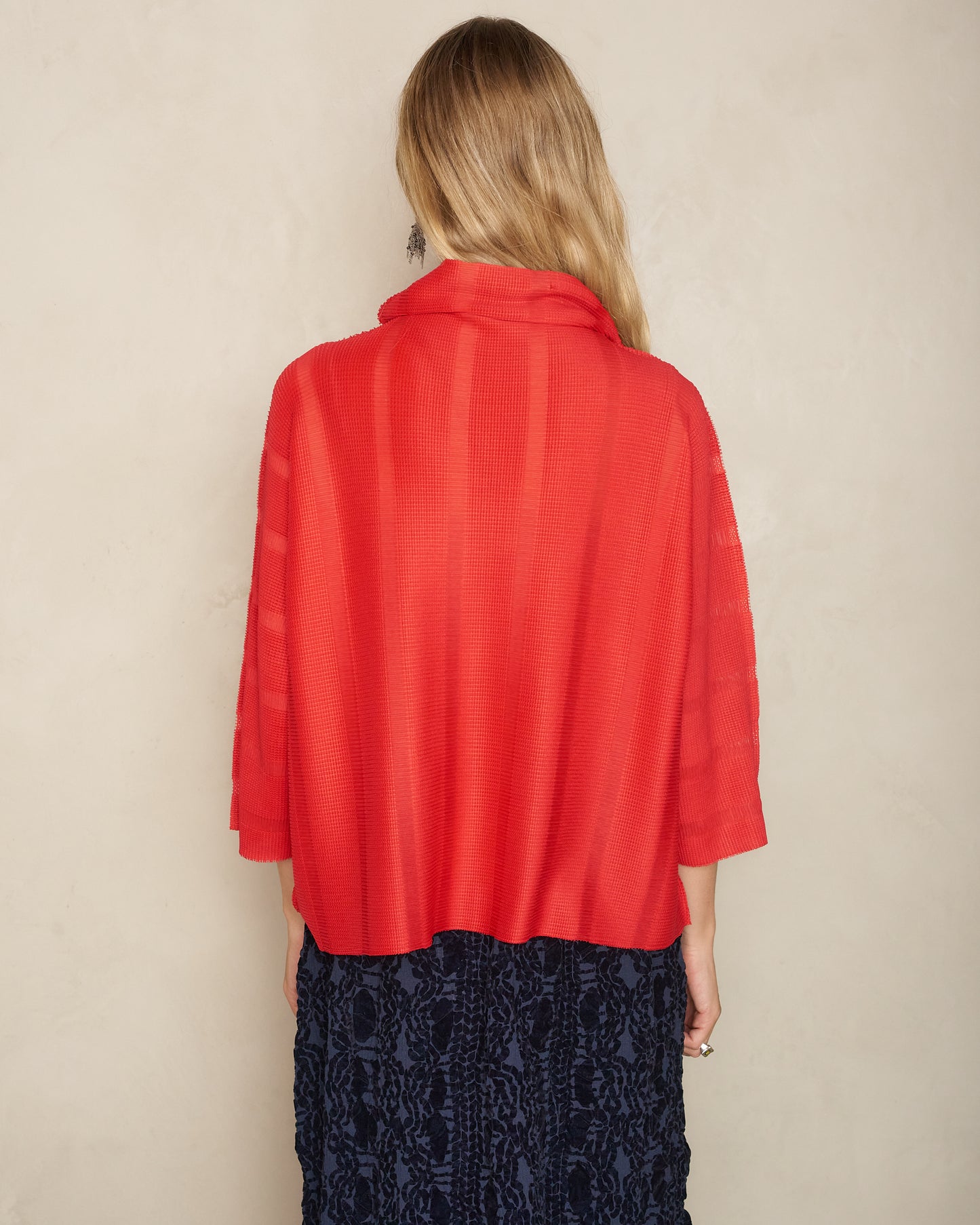 Red Stripe Knit Stretch Pullover