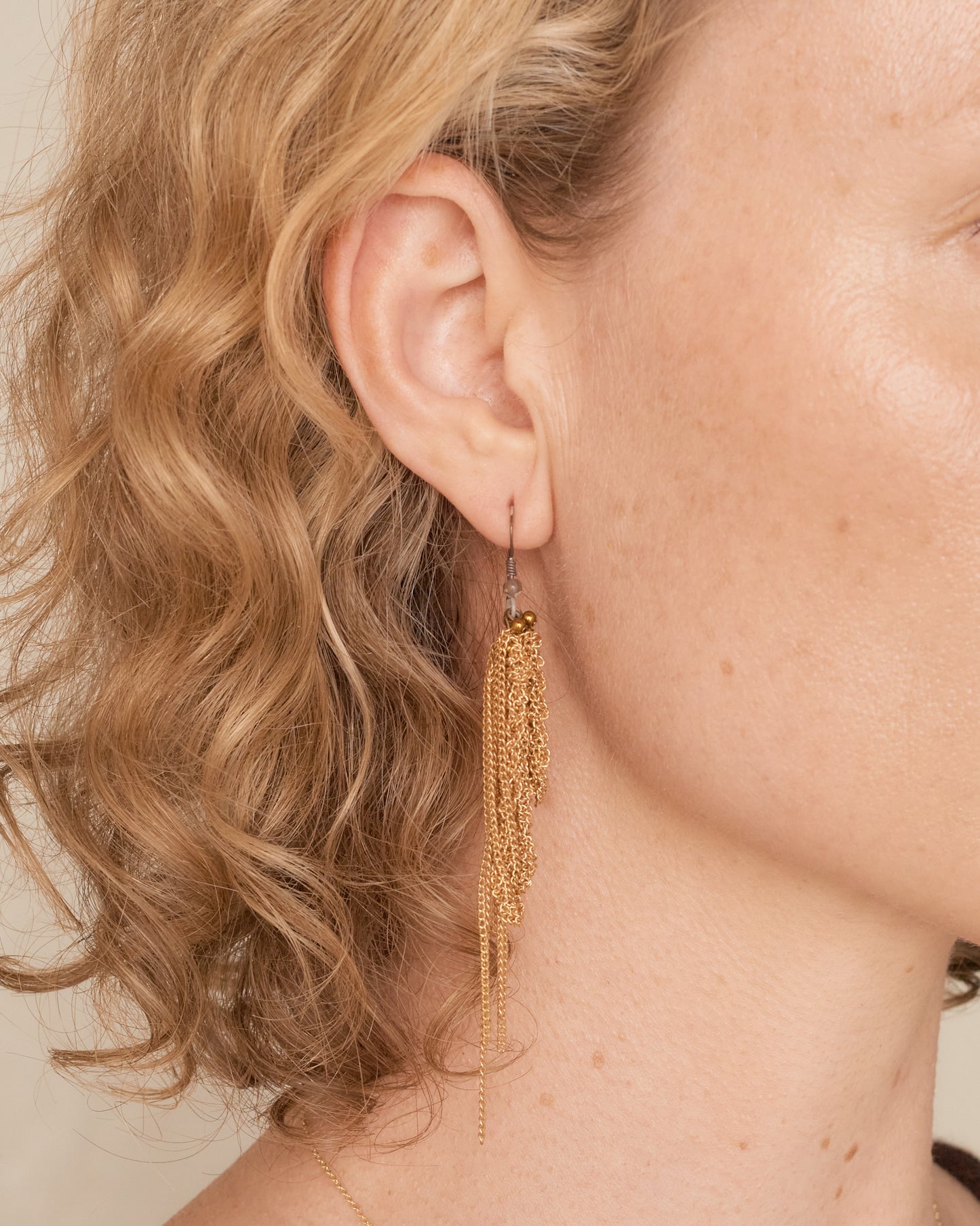 Golden Steel Chain Drape Earrings