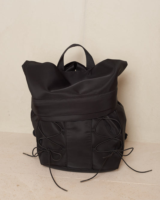 Black Sporty Lace Up Military Backpack