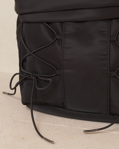 Black Sporty Lace Up Military Backpack