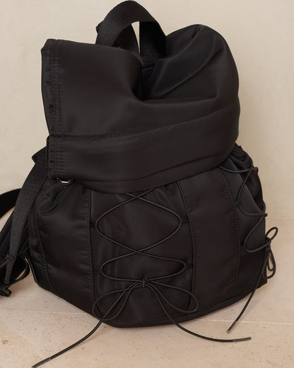Black Sporty Lace Up Military Backpack