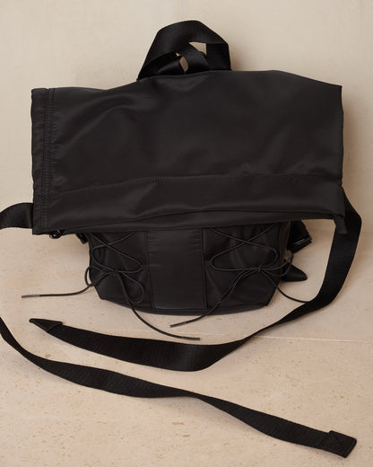 Black Sporty Lace Up Military Backpack
