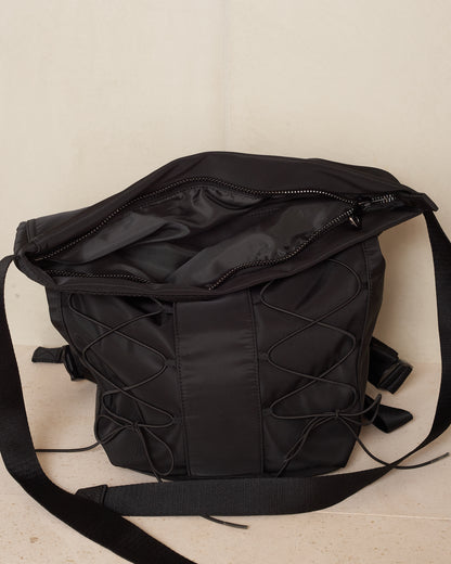 Black Sporty Lace Up Military Backpack