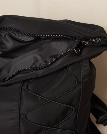 Black Sporty Lace Up Military Backpack