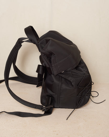 Black Sporty Lace Up Military Backpack