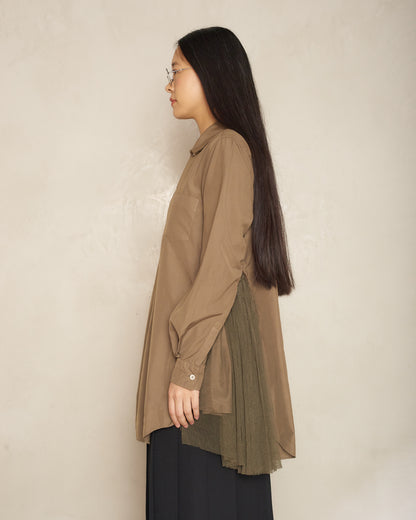 Khaki Tulle Classic Collar Blouse