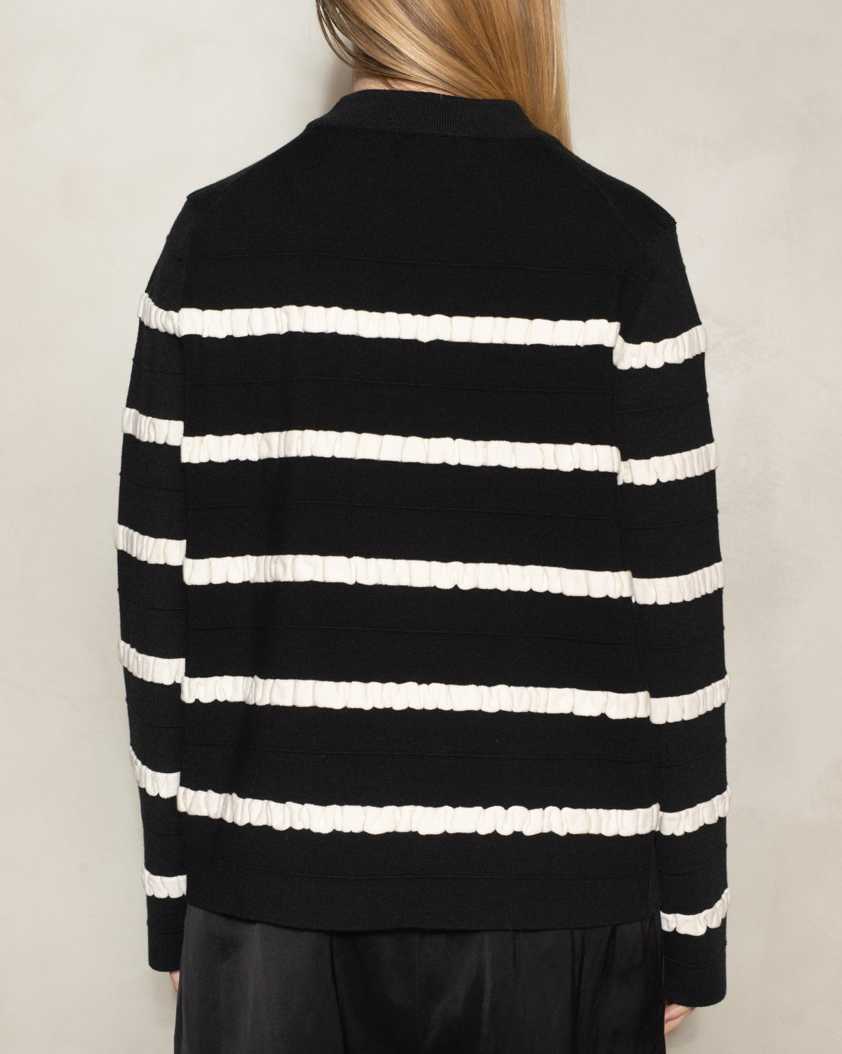 Black and White Kadit Striped Crew Neck Sweater