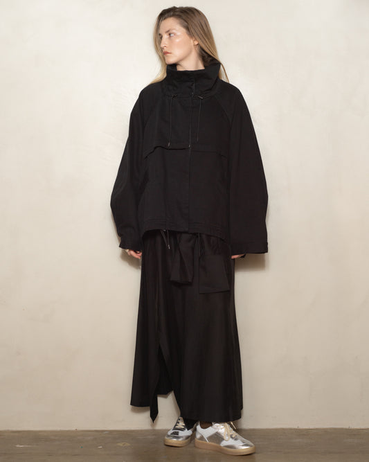 Black Jonis Oversized Short Collared Parka