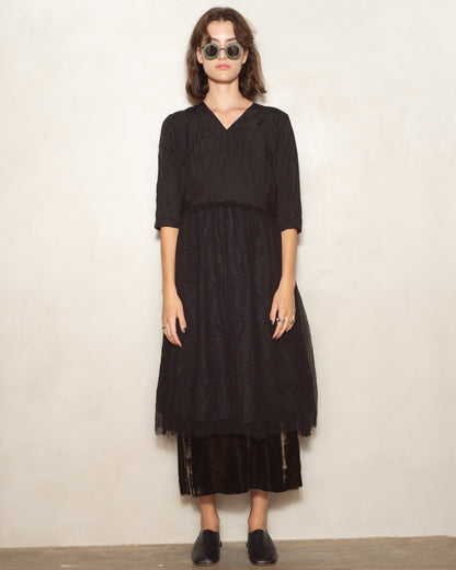 Black Cupro V Neck Dress