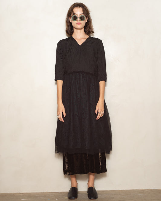 Black Cupro V Neck Dress