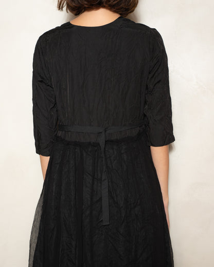 Black Cupro V Neck Dress