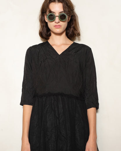Black Cupro V Neck Dress