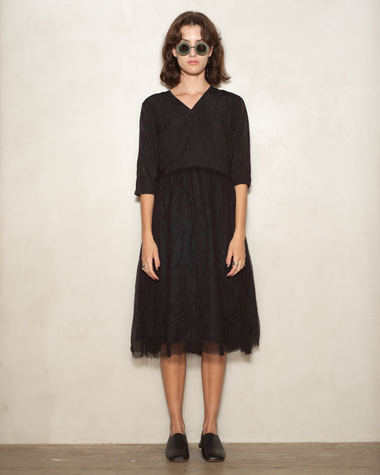 Black Cupro V Neck Dress