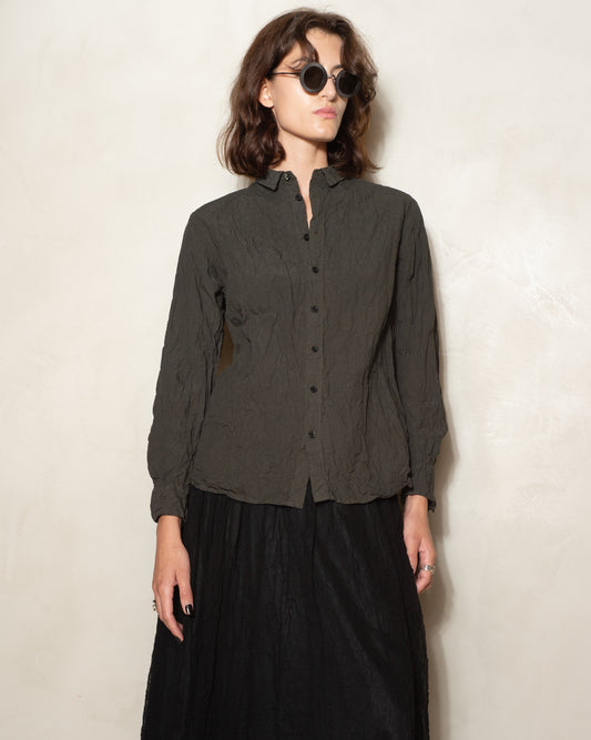 Khaki Crinkle Finish Fitted Shirt