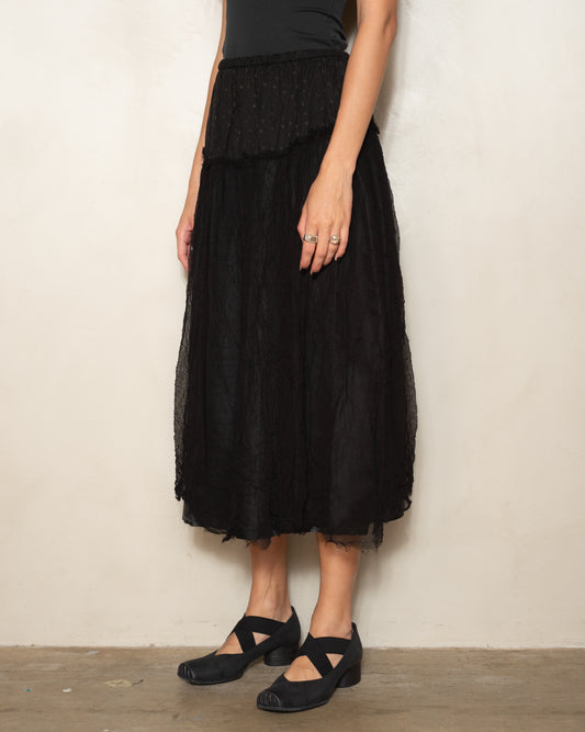 Black Flock Print Skirt