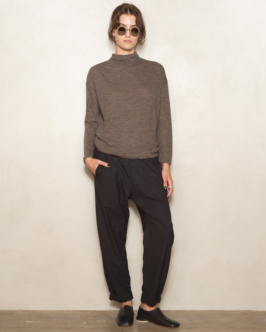 Black Milled Twill Cuffed Pants