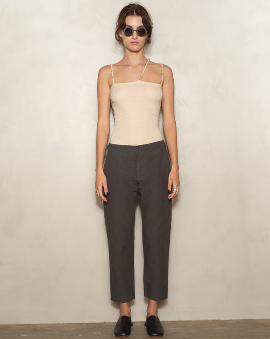 Khaki Ramie Classic Pants