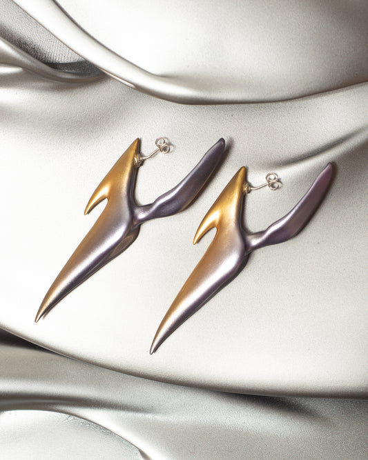 Gold and Lilac Horn Earring