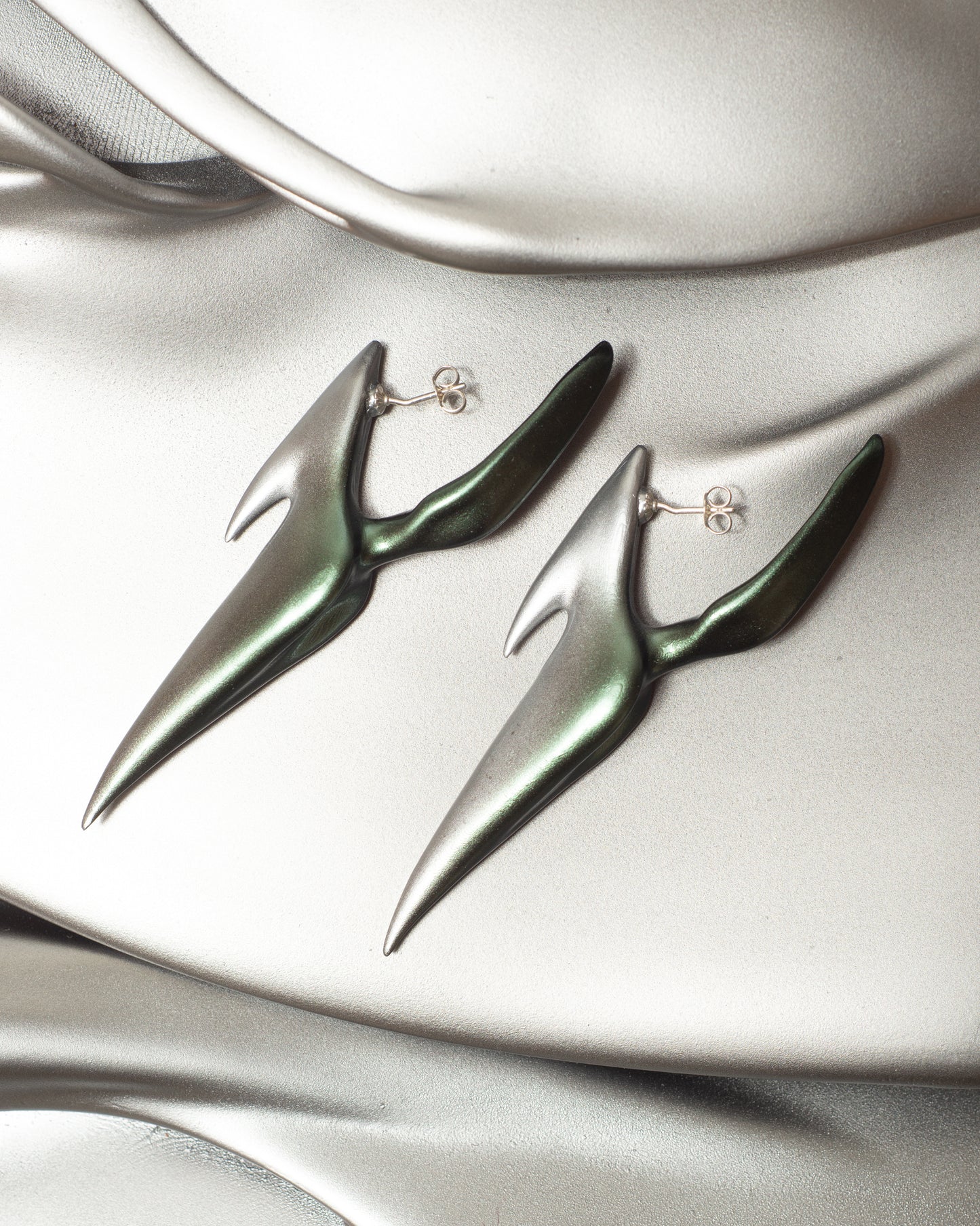 Silver and Green Horn Earring