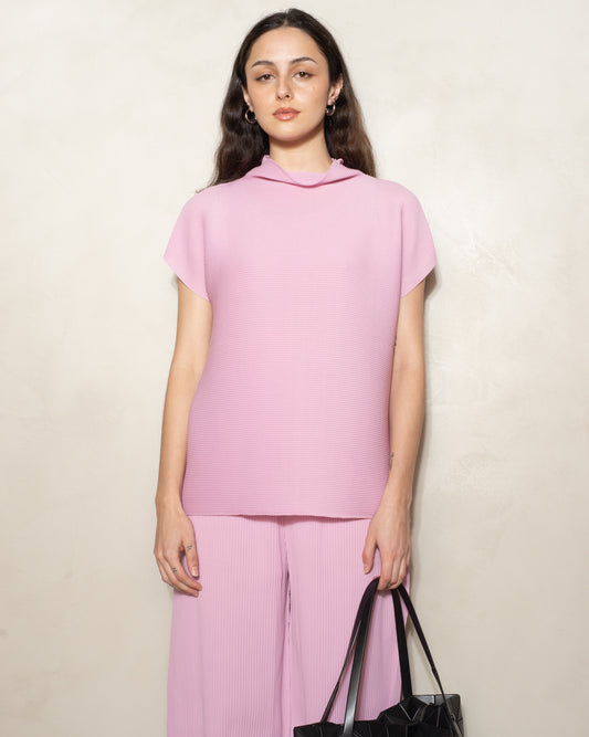 Shell Pink Square Stretch Pleat Top