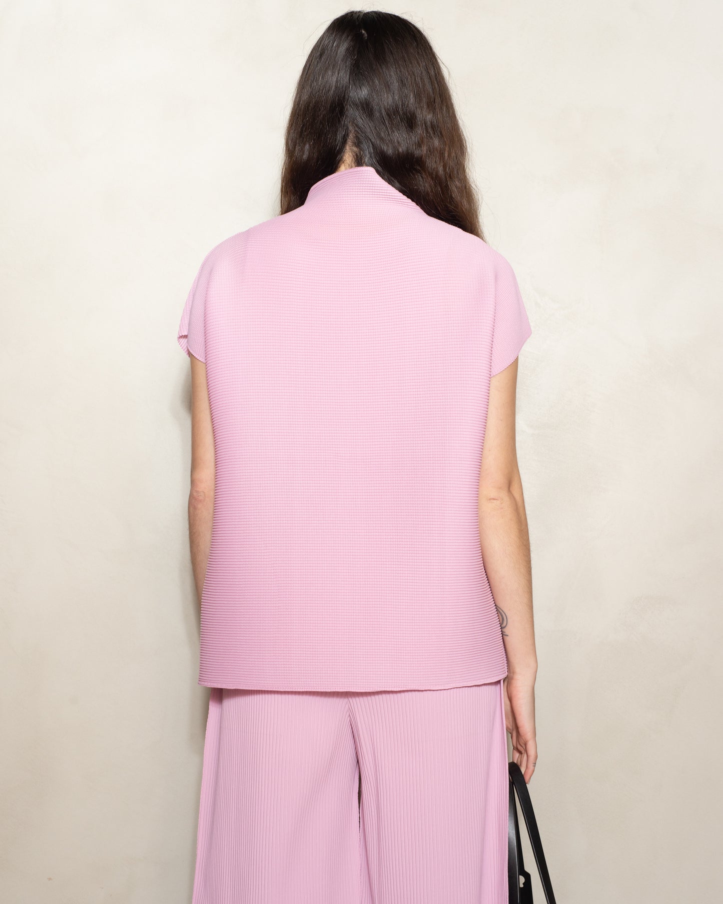 Shell Pink Square Stretch Pleat Top
