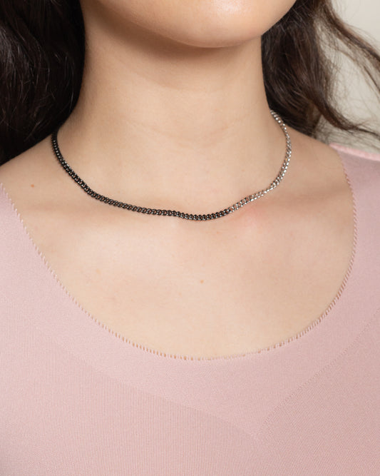 Black Rhodium and Silver Duo Curb Chain Necklace