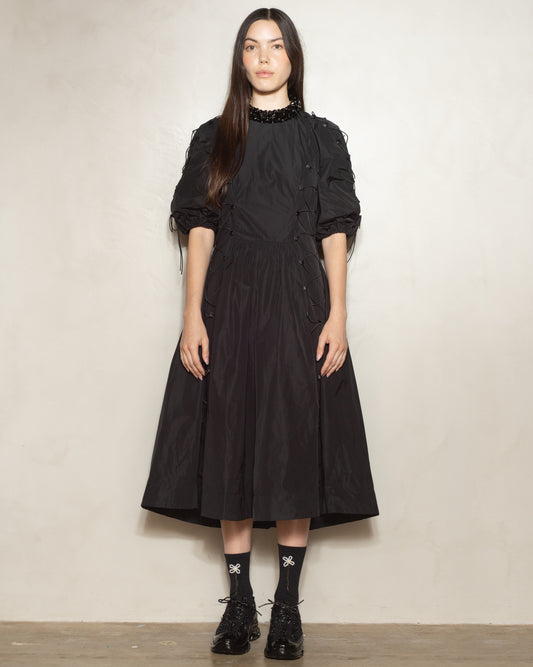 Black Puff Sleeve Fitted Dress