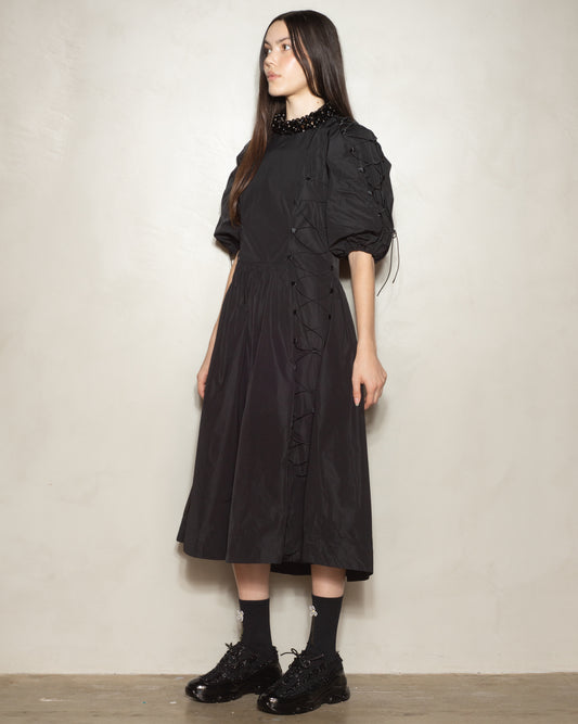 Black Puff Sleeve Fitted Dress