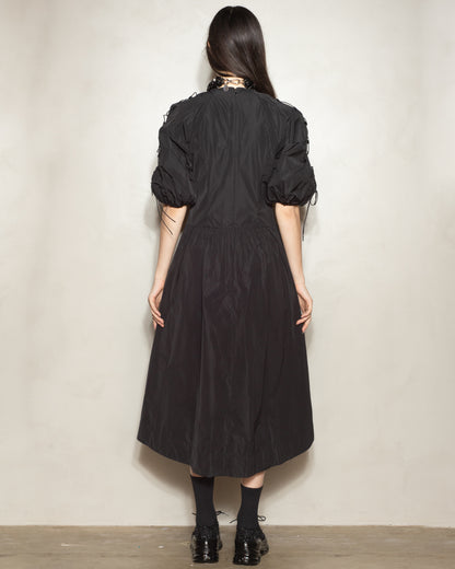 Black Puff Sleeve Fitted Dress