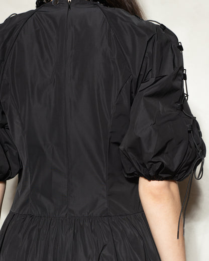 Black Puff Sleeve Fitted Dress
