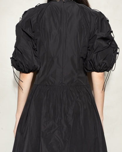 Black Puff Sleeve Fitted Dress