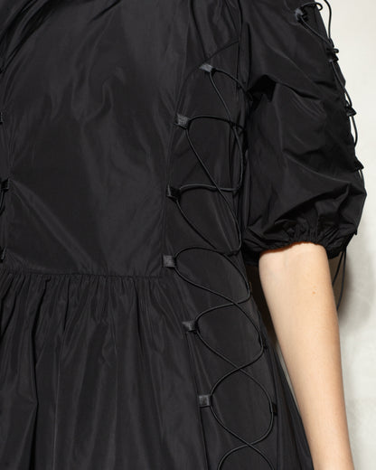 Black Puff Sleeve Fitted Dress