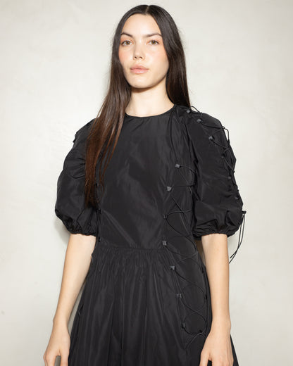 Black Puff Sleeve Fitted Dress