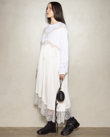 White Patchwork Long Sleeve T-Shirt Dress