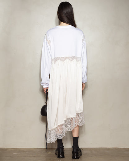 White Patchwork Long Sleeve T-Shirt Dress