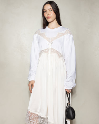 White Patchwork Long Sleeve T-Shirt Dress