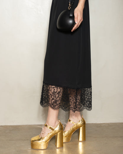 Gold Heart Toe Lace Up Ballerina Heels
