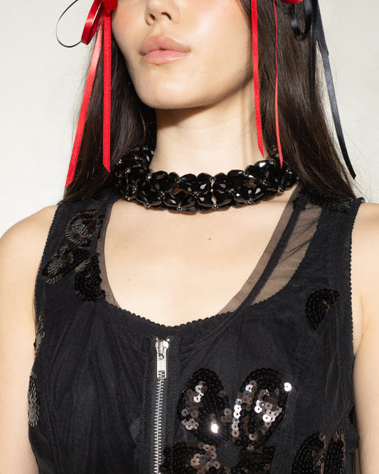 Jet Crystal Rope Necklace