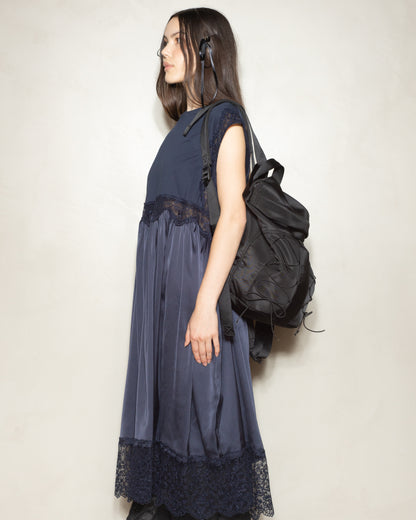 Black Sporty Lace Up Military Backpack