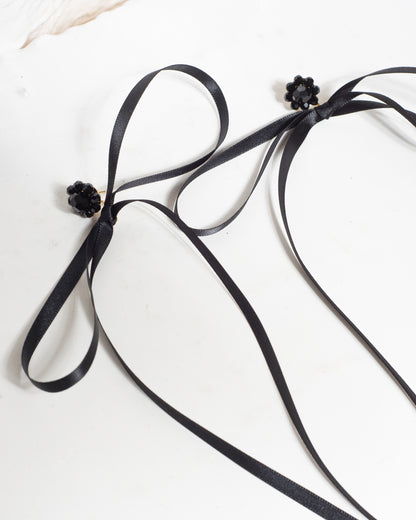 Black Bow Ribbon Stud Earrings