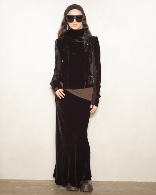 Black Velvet Calf Bias Skirt