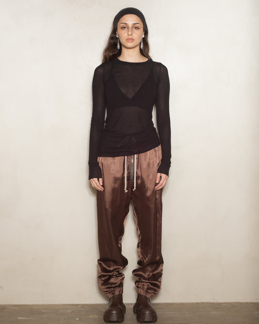 Black Silk Rib Long Sleeve Top